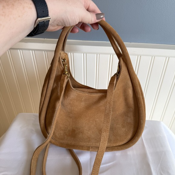 OLIVEVE EMILIA SMALL TOP HANDLE CROSSBODY BAG PURSE BROWN TAN ITALIAN SUEDE - Picture 2 of 16